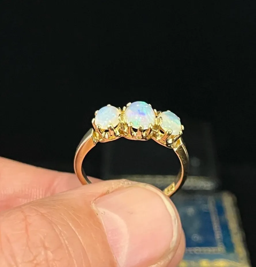 Victorian Three Stone Solid Opal Ring