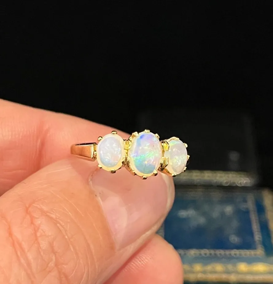 Victorian Three Stone Solid Opal Ring