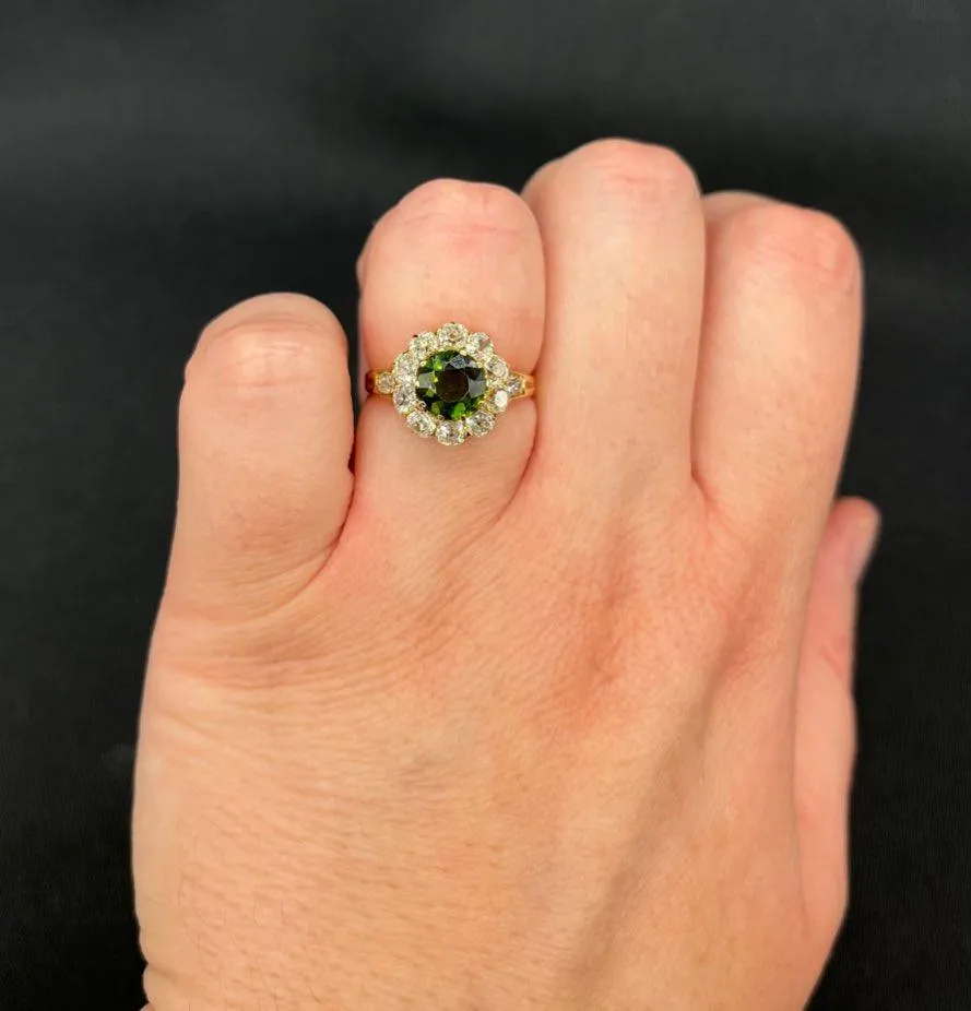 Victorian Tourmaline and Diamond Cluster Ring