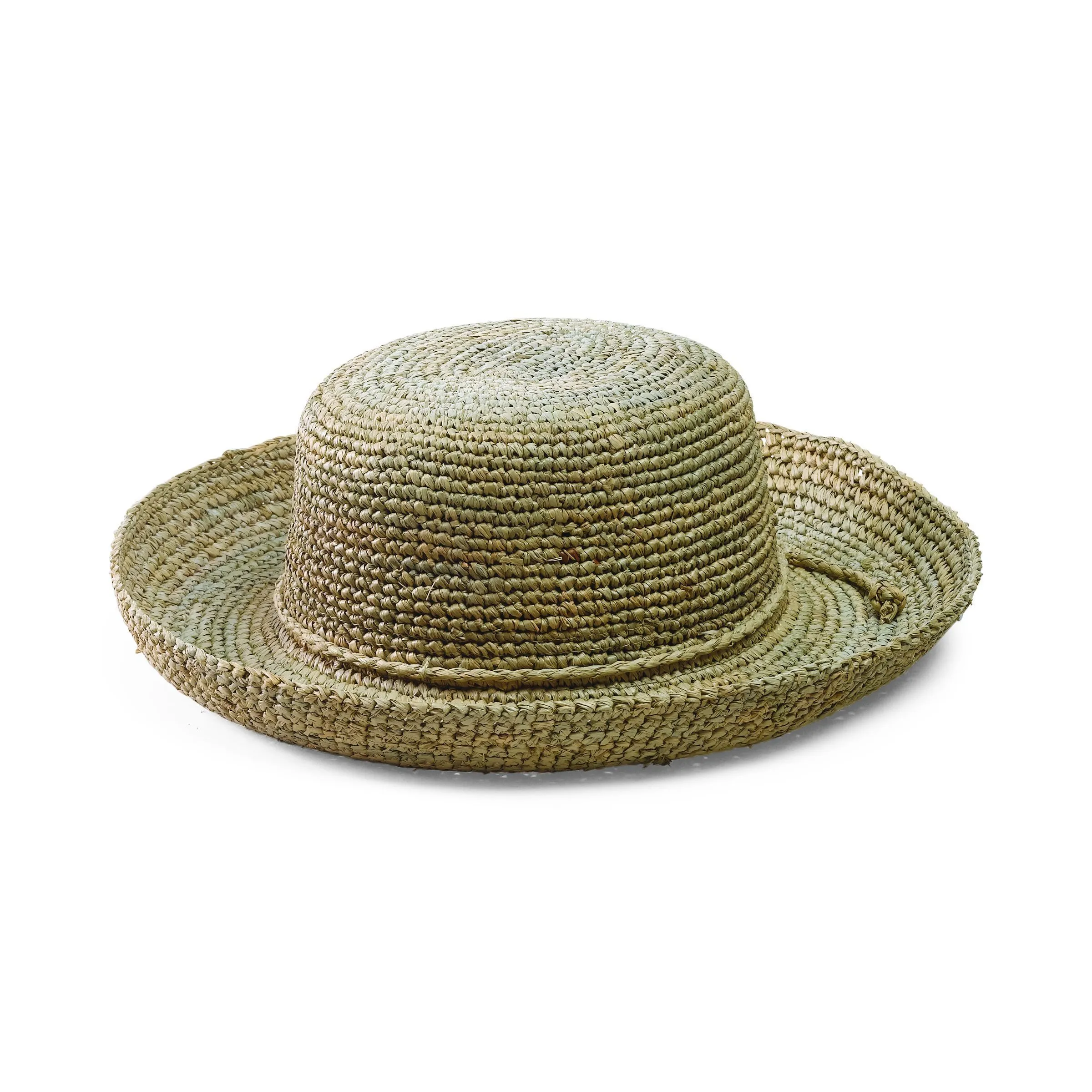 Women's Crocheted Raffia Kettle Brim Hat