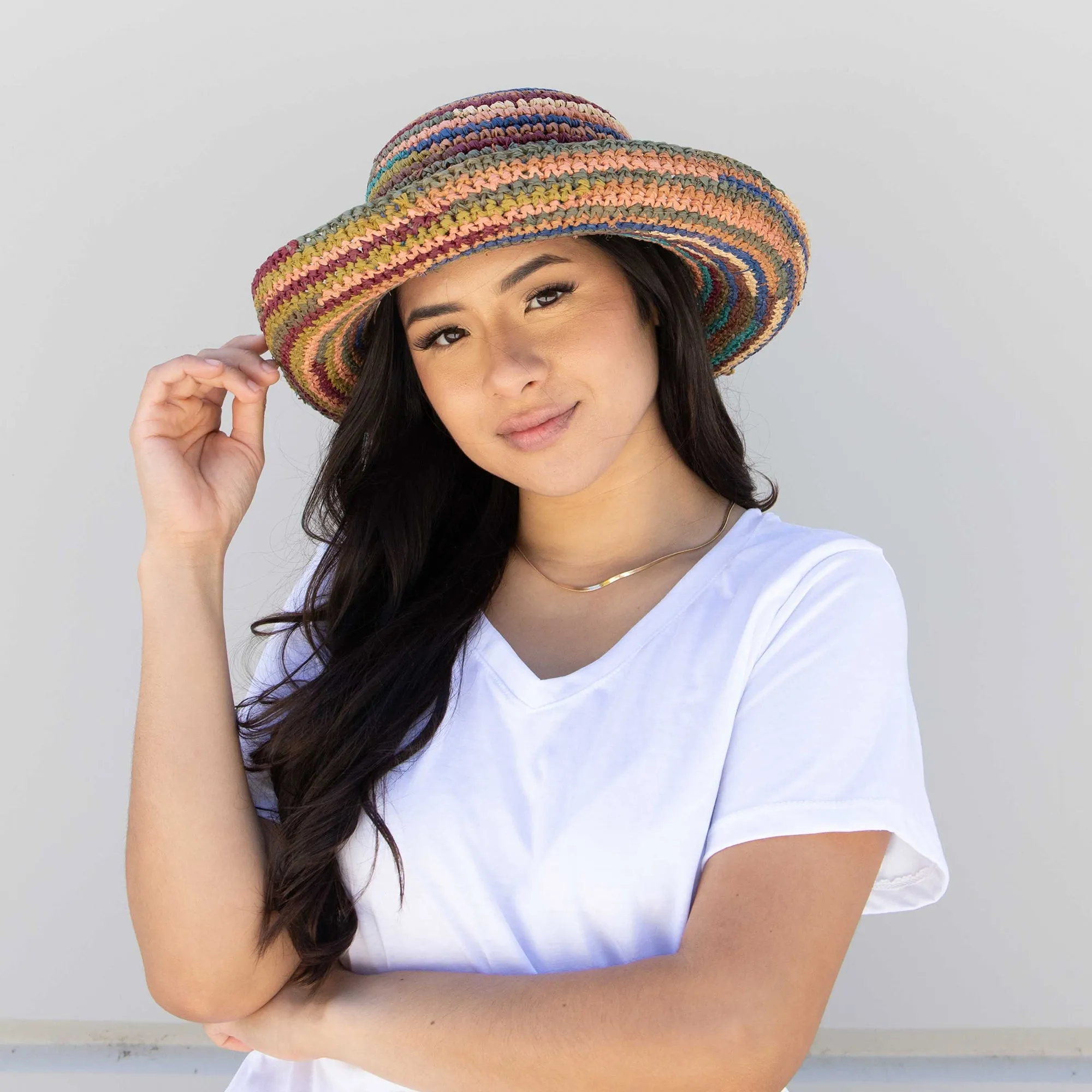 Women's Crocheted Raffia Kettle Brim Hat