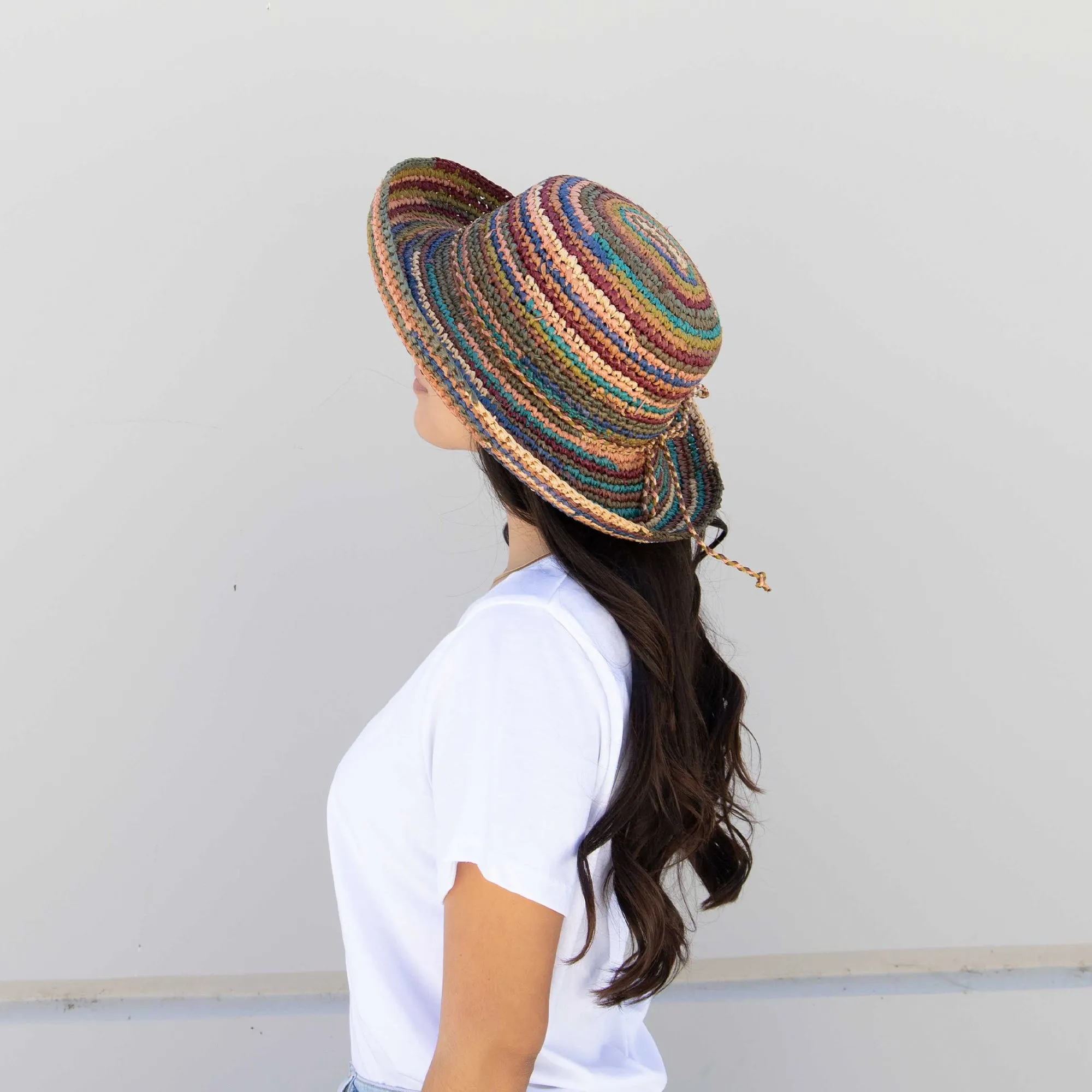 Women's Crocheted Raffia Kettle Brim Hat