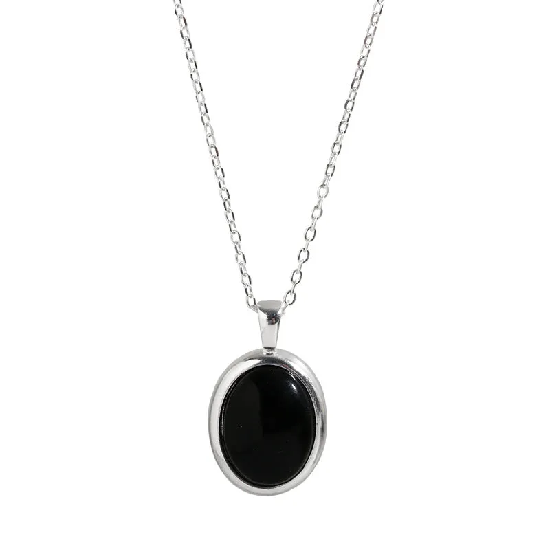 Women's Elegant Sterling Silver Black Onyx Pendant Necklace