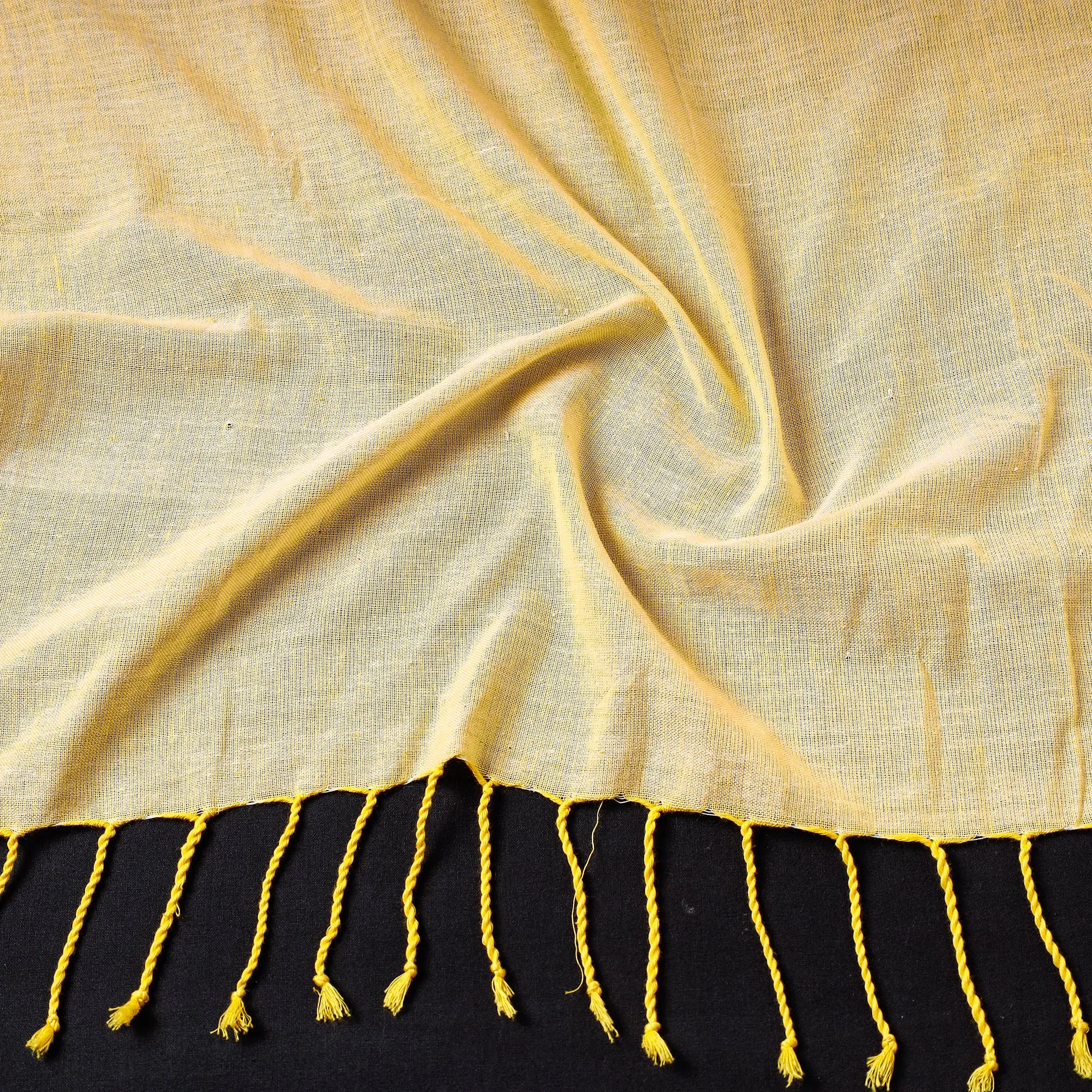 Yellow - Mangalagiri Cotton Handloom Stole with Tassels